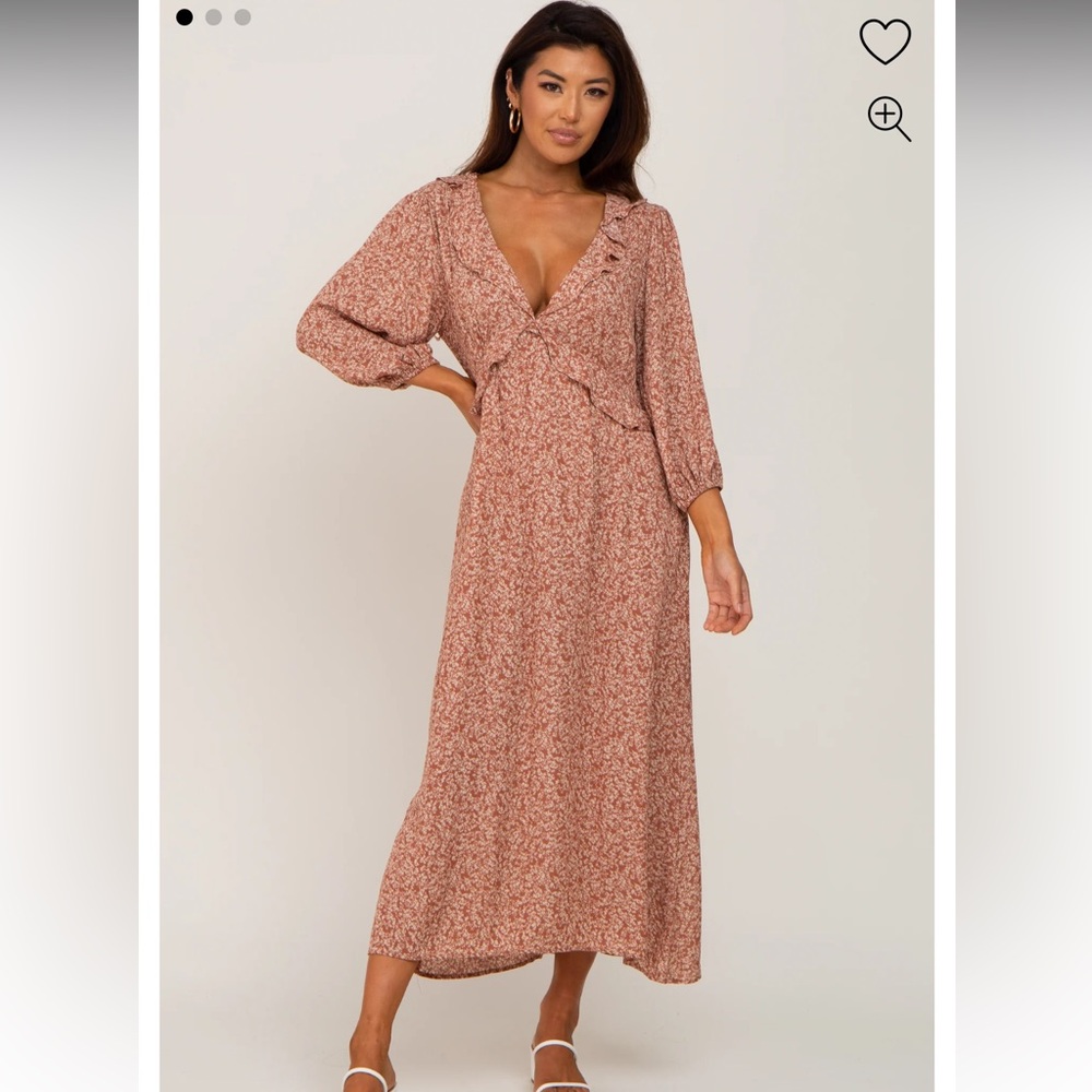 Rust Floral Midi Dress LUSH